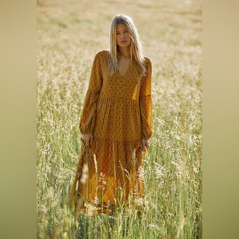 Anthropologie Maeve Tamarind yellow print maxi dress - Picture 2 of 7